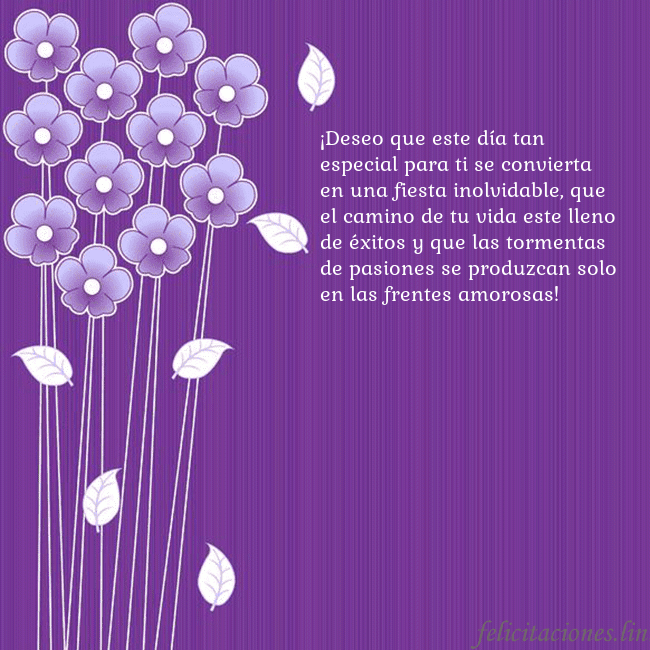 Tarjeta con flores violetas ¡Deseo que este día tan especial para ti se convie Tarjeta con flores violetas