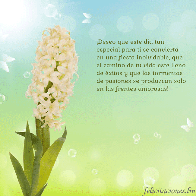 Tarjeta con jacinto ¡Deseo que este día tan especial para ti se convie Tarjeta con jacinto
