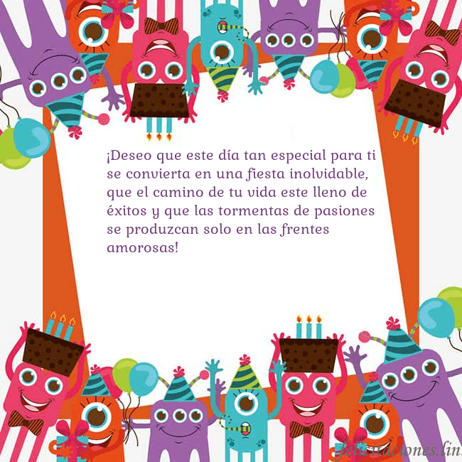 Tarjeta con monstruos ¡Deseo que este día tan especial para ti se convie Tarjeta con monstruos