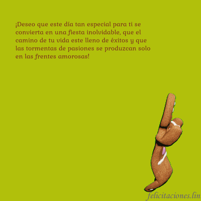 Postal electrónica animada con pan de jengibre bailando ¡Deseo que este día tan especial para ti se convie Postal electrónica animada con pan de jengibre bailando