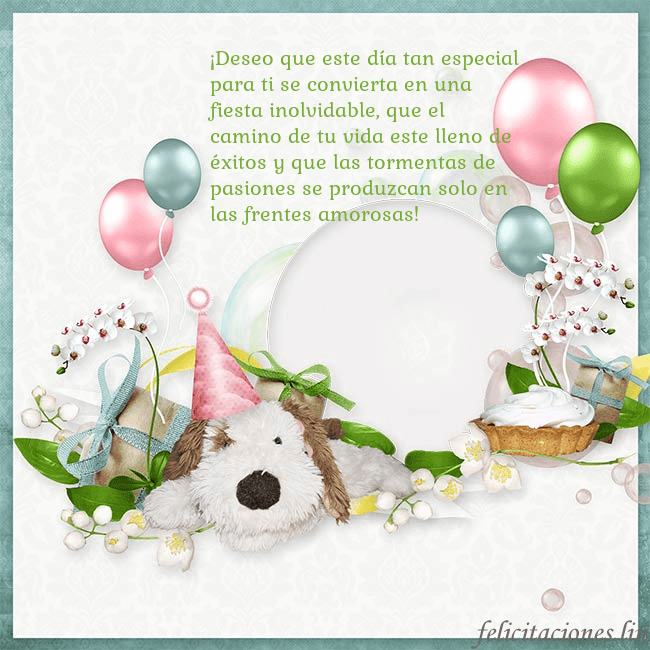 Tarjeta de cumpleaños con perrito y globos ¡Deseo que este día tan especial para ti se convie Tarjeta de cumpleaños con perrito y globos