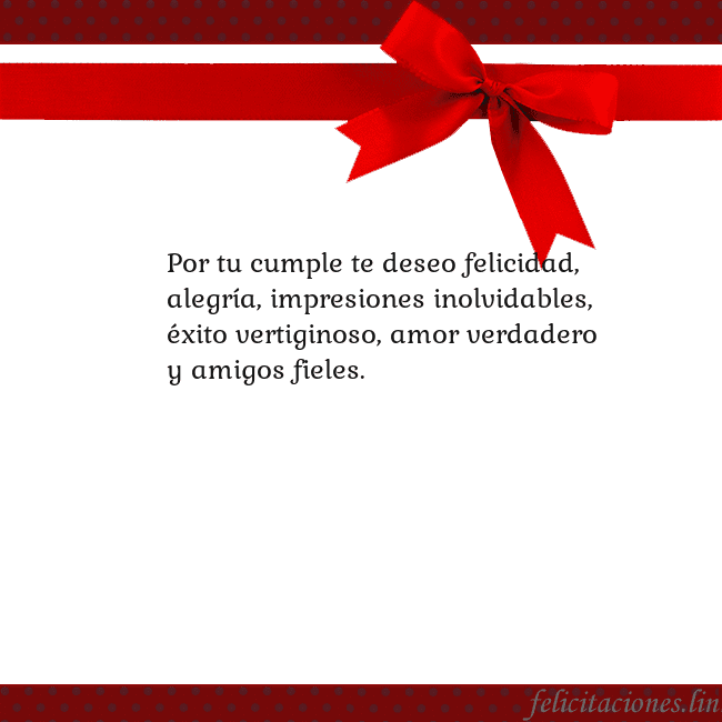 Tarjeta con cinta roja Por tu cumple te deseo felicidad, alegría, impresi Tarjeta con cinta roja