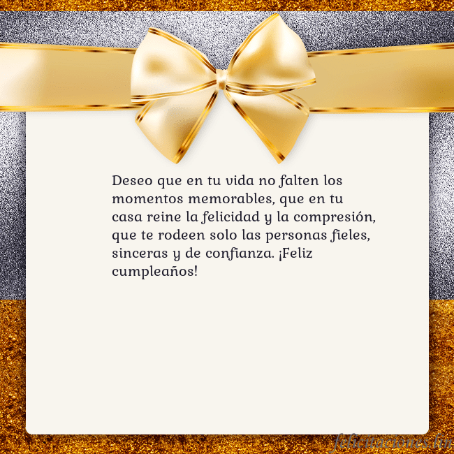 Tarjeta con una gran cinta dorada Deseo que en tu vida no falten los momentos memora Tarjeta con una gran cinta dorada