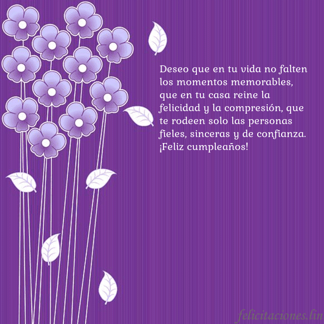 Tarjeta con flores violetas Deseo que en tu vida no falten los momentos memora Tarjeta con flores violetas