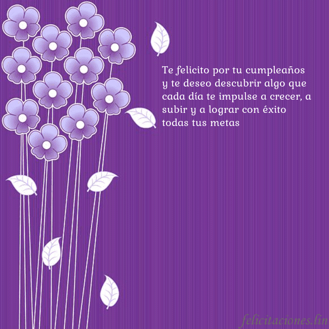 Tarjeta con flores violetas Te felicito por tu cumpleaños y te deseo descubrir Tarjeta con flores violetas