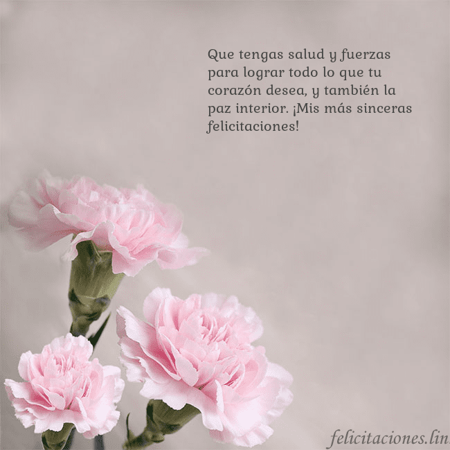 Tarjeta de cumpleaños con claveles rosas Que tengas salud y fuerzas para lograr todo lo que Tarjeta de cumpleaños con claveles rosas