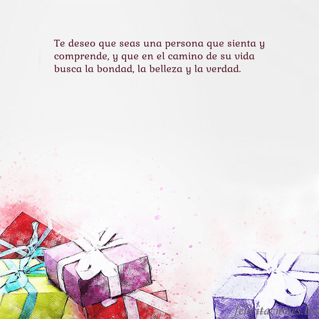 Tarjeta de cumpleaños con regalos pintados con acuarela Te deseo que seas una persona que sienta y compren Tarjeta de cumpleaños con regalos pintados con acuarela