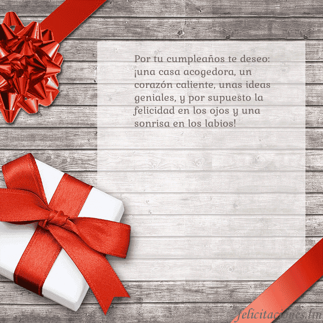 Tarjeta de cumpleaños con un regalo de cumpleaños Por tu cumpleaños te deseo: ¡una casa acogedora, u Tarjeta de cumpleaños con un regalo de cumpleaños