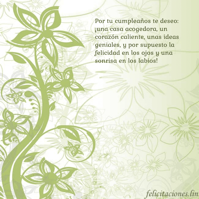 Tarjeta de cumpleaños con flores pintadas de verde Por tu cumpleaños te deseo: ¡una casa acogedora, u Tarjeta de cumpleaños con flores pintadas de verde