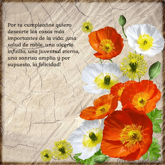 Tarjeta de cumpleaños con amapolas Por tu cumpleaños quiero desearte las cosas más im Tarjeta de cumpleaños con amapolas