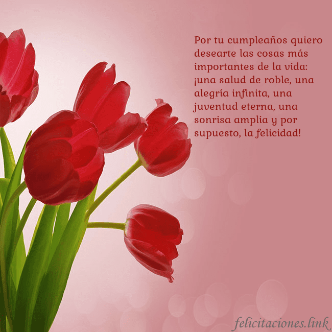Tarjeta de cumpleaños con tulipanes rojos Por tu cumpleaños quiero desearte las cosas más im Tarjeta de cumpleaños con tulipanes rojos