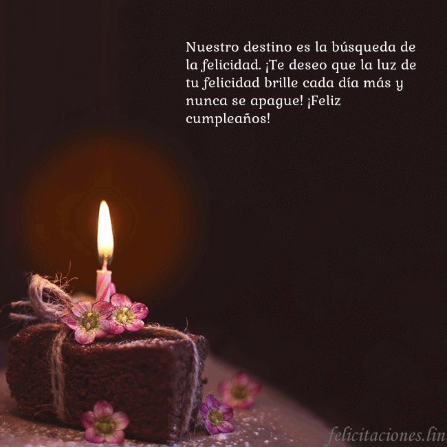Postal animada: un pastel con una vela encendida Nuestro destino es la búsqueda de la felicidad. ¡T Postal animada: un pastel con una vela encendida