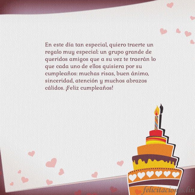 Tarjetas de cumpleaños con pastel y corazones En este día tan especial, quiero traerte un regalo Tarjetas de cumpleaños con pastel y corazones