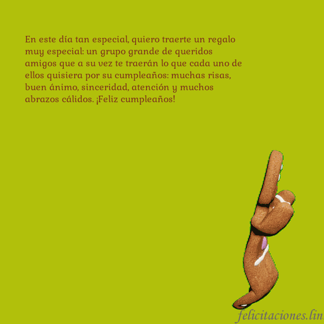 Postal electrónica animada con pan de jengibre bailando En este día tan especial, quiero traerte un regalo Postal electrónica animada con pan de jengibre bailando