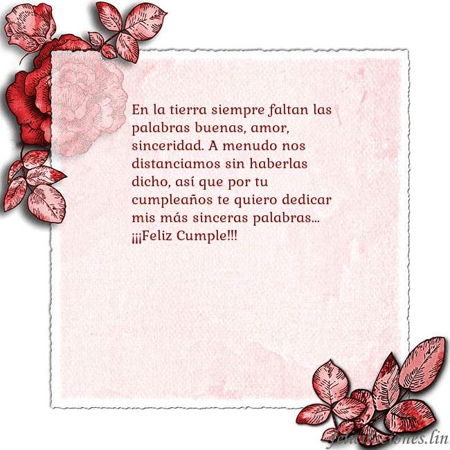 Tarjeta de cumpleaños vintage con rosas rojas En la tierra siempre faltan las palabras buenas, a Tarjeta de cumpleaños vintage con rosas rojas