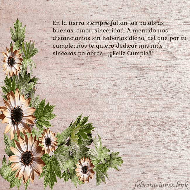 Tarjeta de cumpleaños con flores marrones En la tierra siempre faltan las palabras buenas, a Tarjeta de cumpleaños con flores marrones