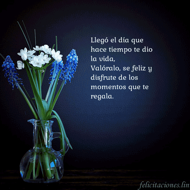Tarjeta de cumpleaños con flores azules en un jarrón Llegó el día que hace tiempo te dio la vida,
Való Tarjeta de cumpleaños con flores azules en un jarrón