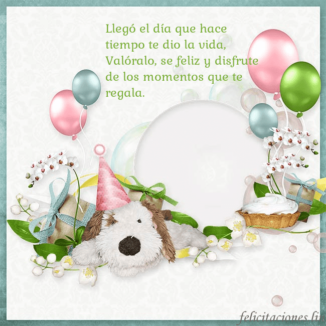 Tarjeta de cumpleaños con perrito y globos Llegó el día que hace tiempo te dio la vida,
Való Tarjeta de cumpleaños con perrito y globos