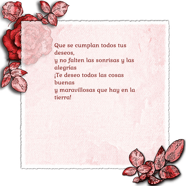 Tarjeta de cumpleaños vintage con rosas rojas Que se cumplan todos tus deseos,
y no falten las s Tarjeta de cumpleaños vintage con rosas rojas