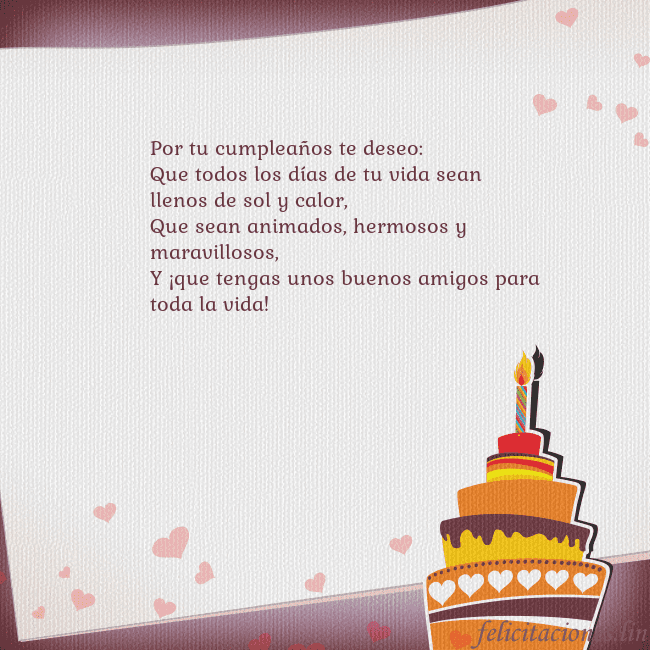 Tarjetas de cumpleaños con pastel y corazones Por tu cumpleaños te deseo:
Que todos los días de Tarjetas de cumpleaños con pastel y corazones