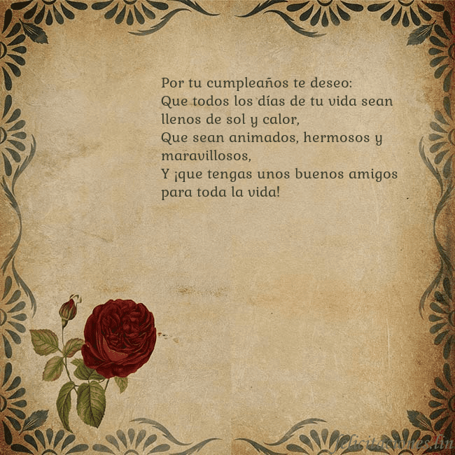 Postal vintage con una rosa Por tu cumpleaños te deseo:
Que todos los días de Postal vintage con una rosa
