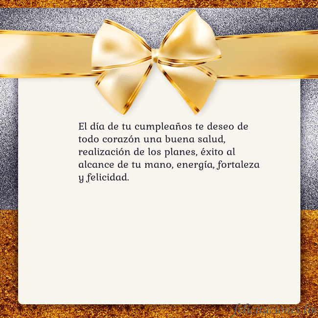 Tarjeta con una gran cinta dorada El día de tu cumpleaños te deseo de todo corazón u Tarjeta con una gran cinta dorada