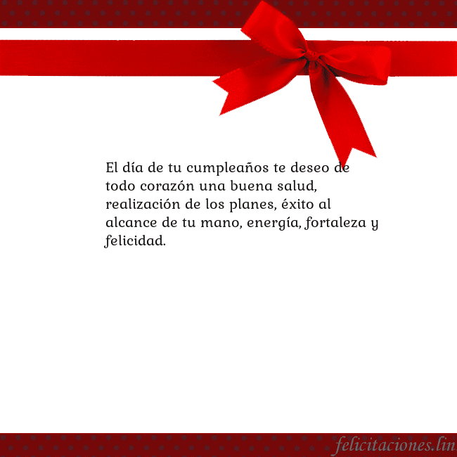 Tarjeta con cinta roja El día de tu cumpleaños te deseo de todo corazón u Tarjeta con cinta roja