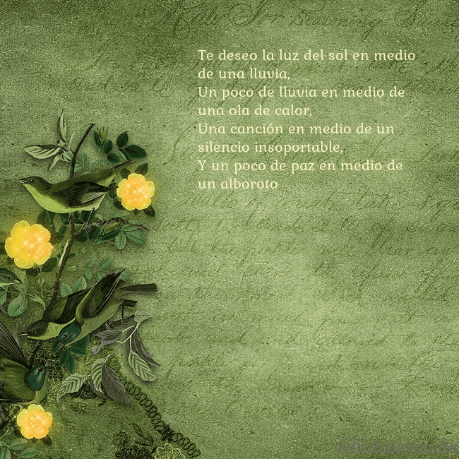 Postal verde con flores amarillas