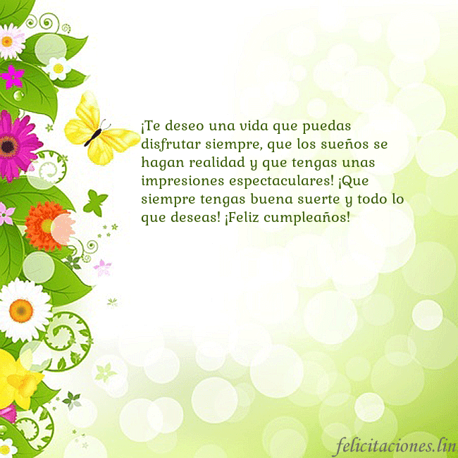 Tarjeta con flores y mariposas ¡Te deseo una vida que puedas disfrutar siempre, q Tarjeta con flores y mariposas