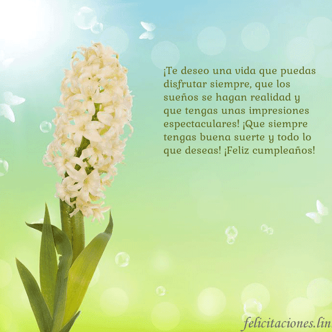 Tarjeta con jacinto ¡Te deseo una vida que puedas disfrutar siempre, q Tarjeta con jacinto