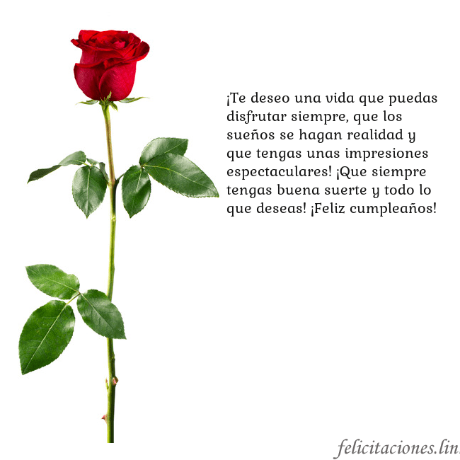 Tarjeta con una rosa roja ¡Te deseo una vida que puedas disfrutar siempre, q Tarjeta con una rosa roja