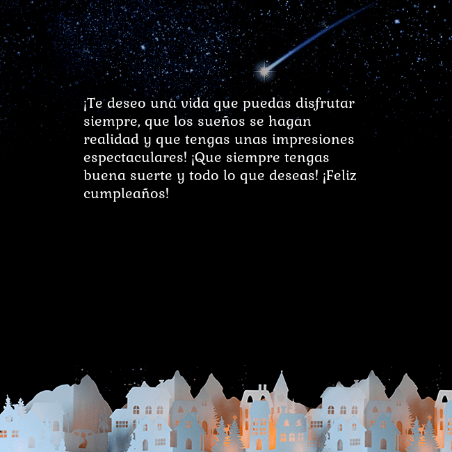 Tarjeta negra con un cometa ¡Te deseo una vida que puedas disfrutar siempre, q Tarjeta negra con un cometa