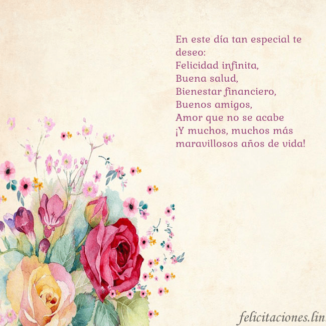 Tarjeta de cumpleaños con rosas pintadas en acuarela En este día tan especial te deseo:
Felicidad infin Tarjeta de cumpleaños con rosas pintadas en acuarela