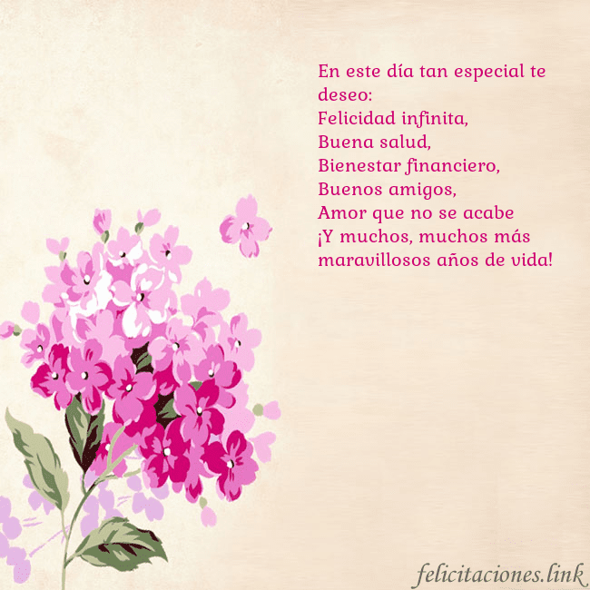Tarjeta de cumpleaños con hortensias pintadas En este día tan especial te deseo:
Felicidad infin Tarjeta de cumpleaños con hortensias pintadas