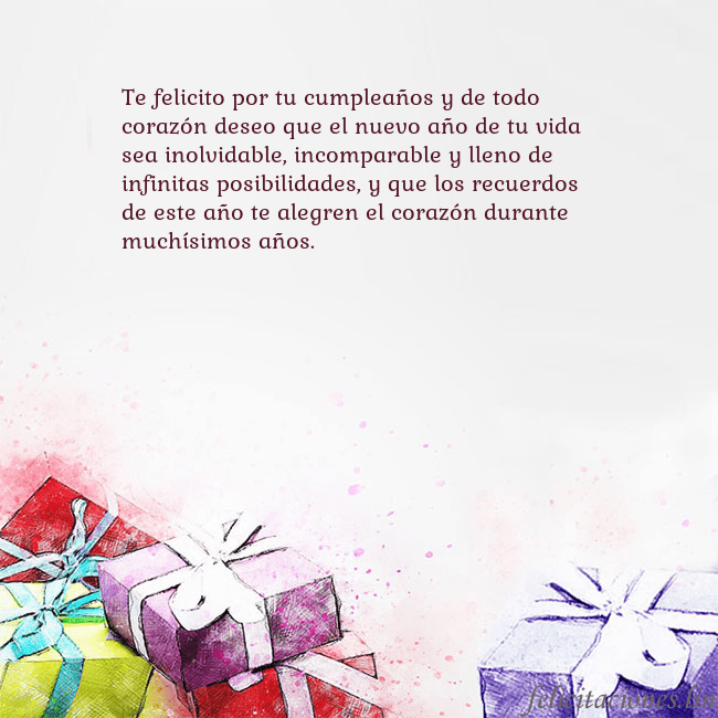 Tarjeta de cumpleaños con regalos pintados con acuarela Te felicito por tu cumpleaños y de todo corazón de Tarjeta de cumpleaños con regalos pintados con acuarela