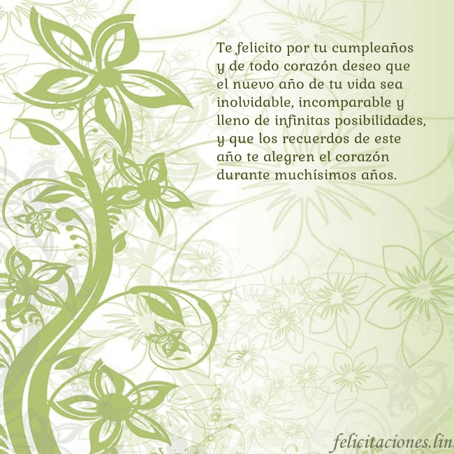 Tarjeta de cumpleaños con flores pintadas de verde Te felicito por tu cumpleaños y de todo corazón de Tarjeta de cumpleaños con flores pintadas de verde