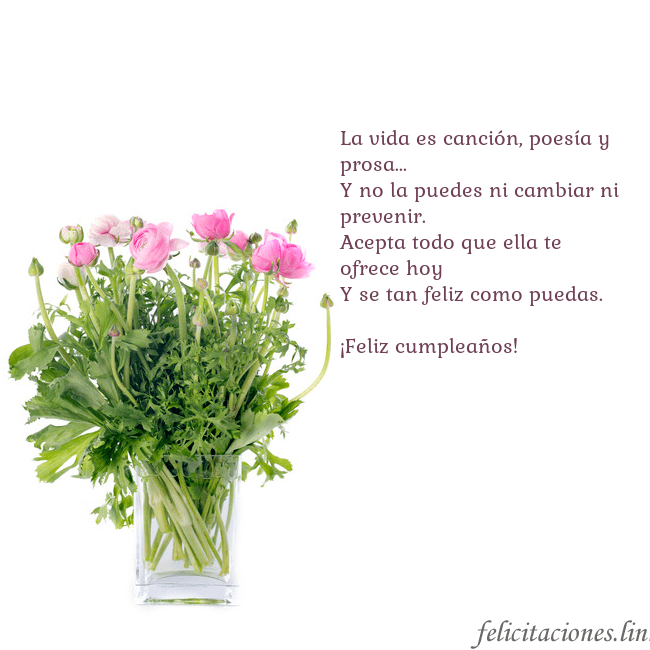 Tarjeta con flores en un jarrón La vida es canción, poesía y prosa...
Y no la pued Tarjeta con flores en un jarrón