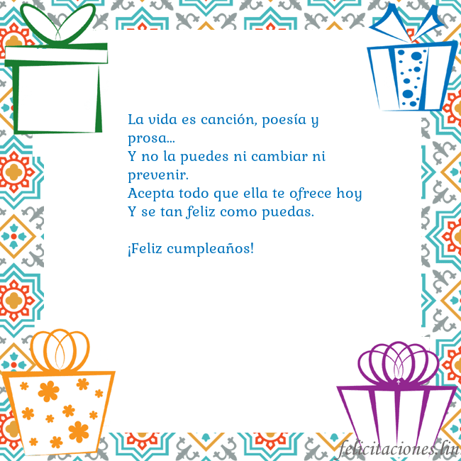 Tarjeta con regalos La vida es canción, poesía y prosa...
Y no la pued Tarjeta con regalos