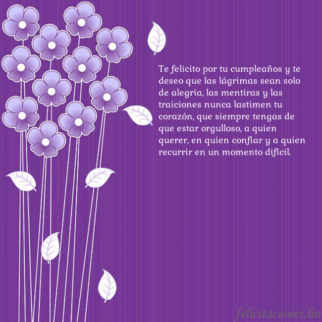 Tarjeta con flores violetas Te felicito por tu cumpleaños y te deseo que las l Tarjeta con flores violetas