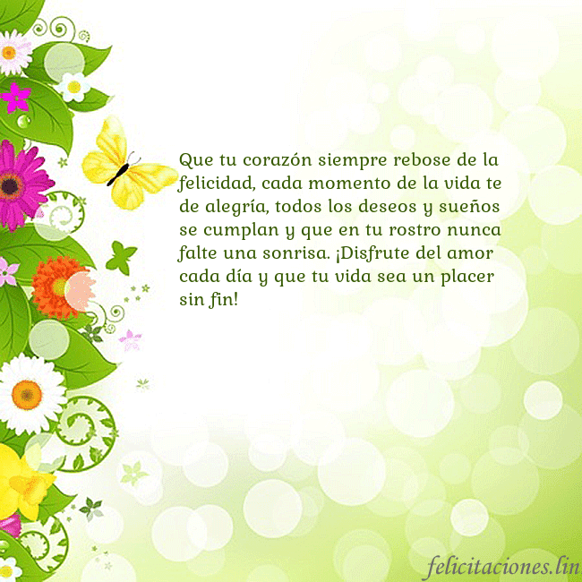 Tarjeta con flores y mariposas Que tu corazón siempre rebose de la felicidad, cad Tarjeta con flores y mariposas