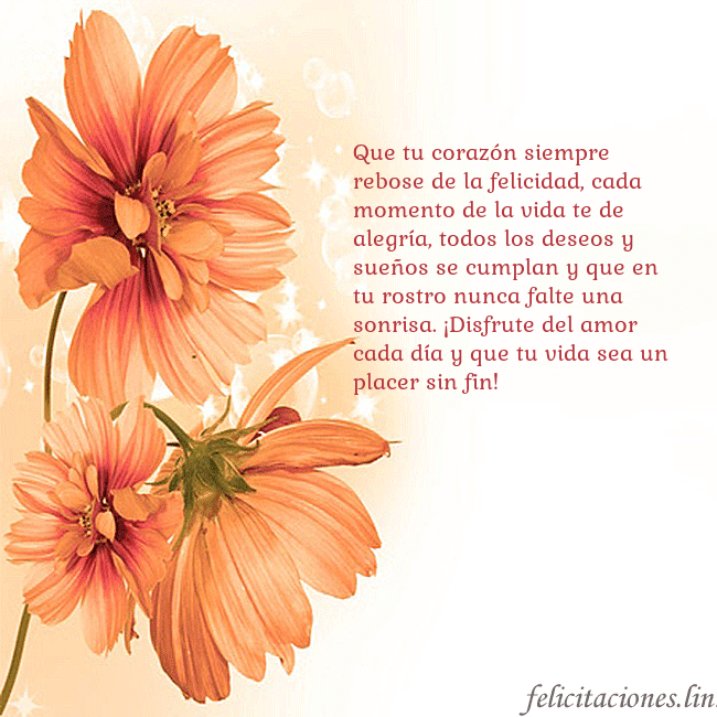 Tarjeta con flores naranjas Que tu corazón siempre rebose de la felicidad, cad Tarjeta con flores naranjas