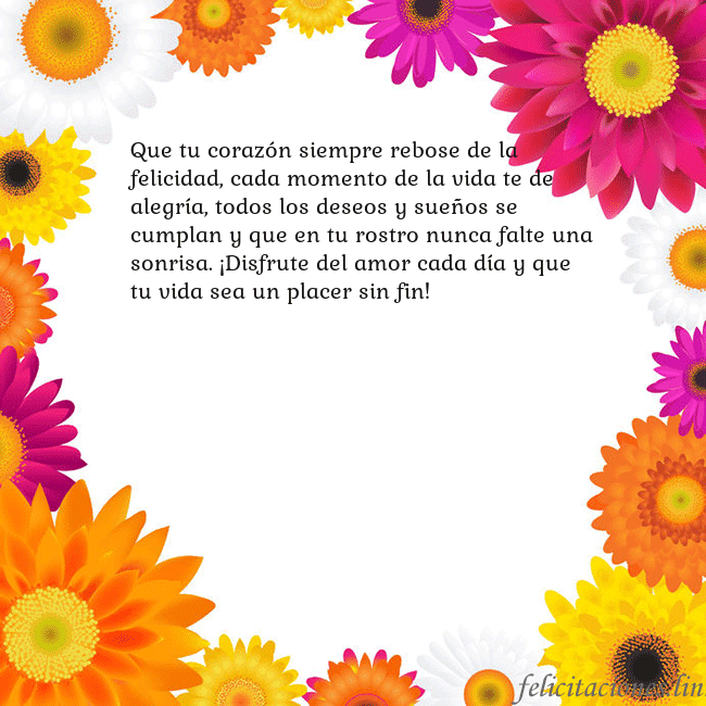Tarjeta con flores de colores Que tu corazón siempre rebose de la felicidad, cad Tarjeta con flores de colores