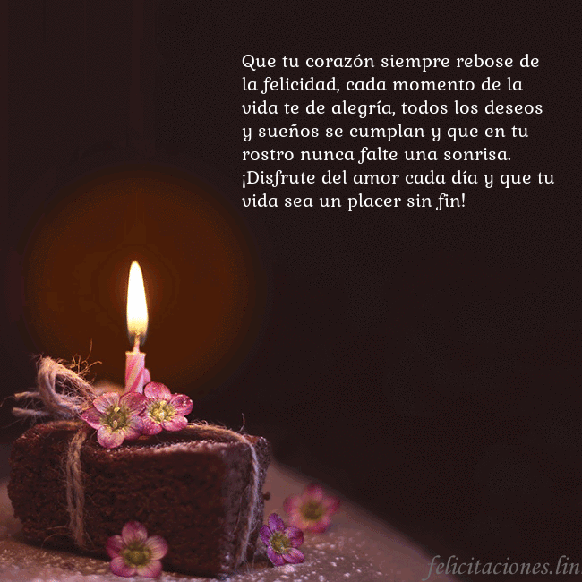 Postal animada: un pastel con una vela encendida Que tu corazón siempre rebose de la felicidad, cad Postal animada: un pastel con una vela encendida