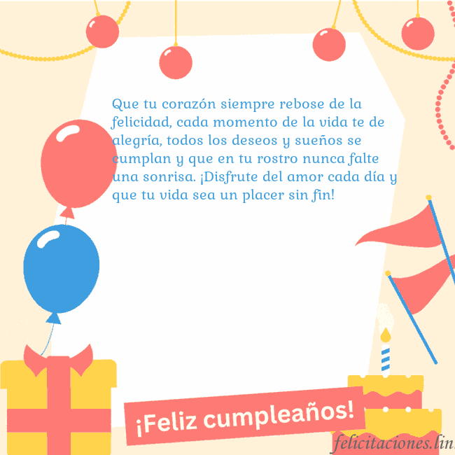 Tarjeta de cumpleaños animada con pastel Que tu corazón siempre rebose de la felicidad, cad Tarjeta de cumpleaños animada con pastel