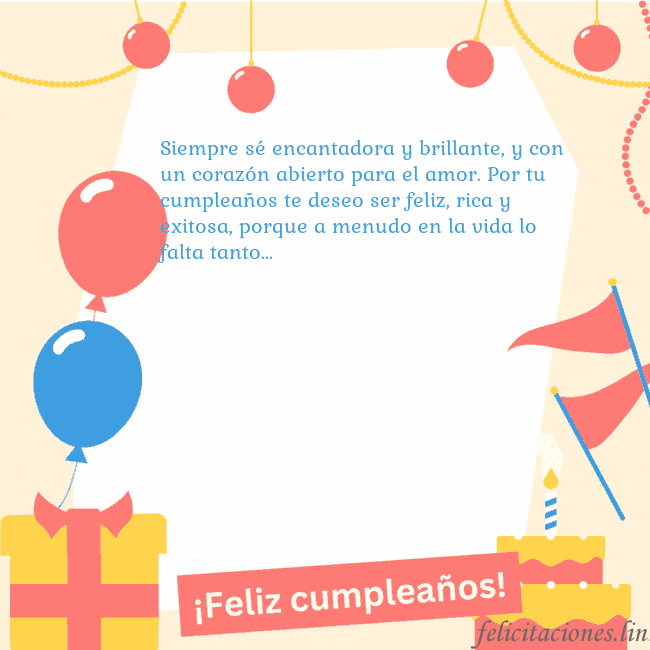 Tarjeta de cumpleaños animada con pastel Siempre sé encantadora y brillante, y con un coraz Tarjeta de cumpleaños animada con pastel