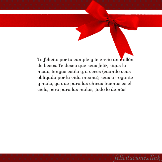 Tarjeta con cinta roja Te felicito por tu cumple y te envío un millón de Tarjeta con cinta roja