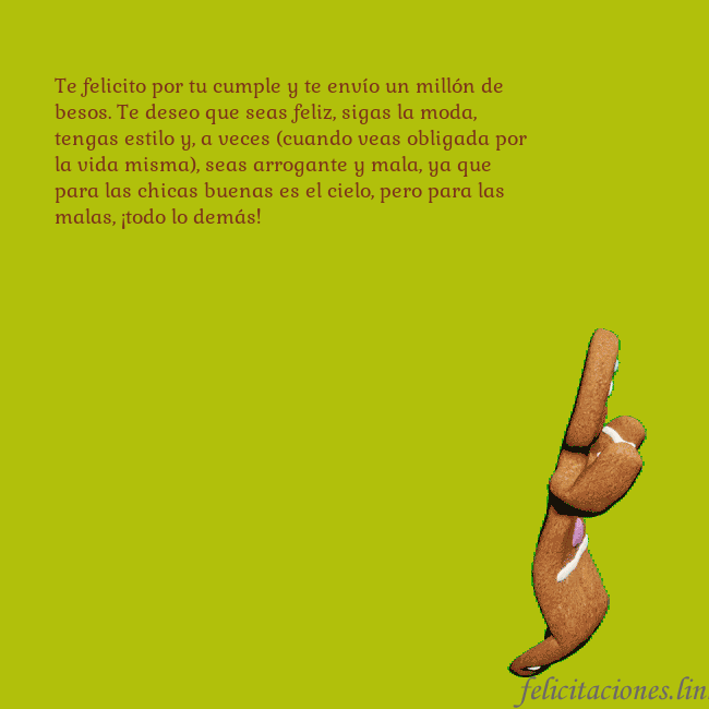 Postal electrónica animada con pan de jengibre bailando Te felicito por tu cumple y te envío un millón de Postal electrónica animada con pan de jengibre bailando