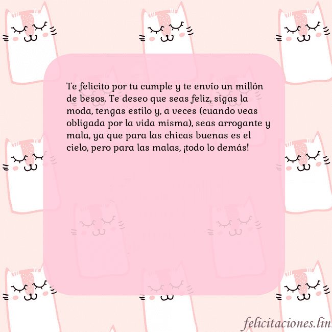 Tarjeta de cumpleaños rosa con gatos divertidos