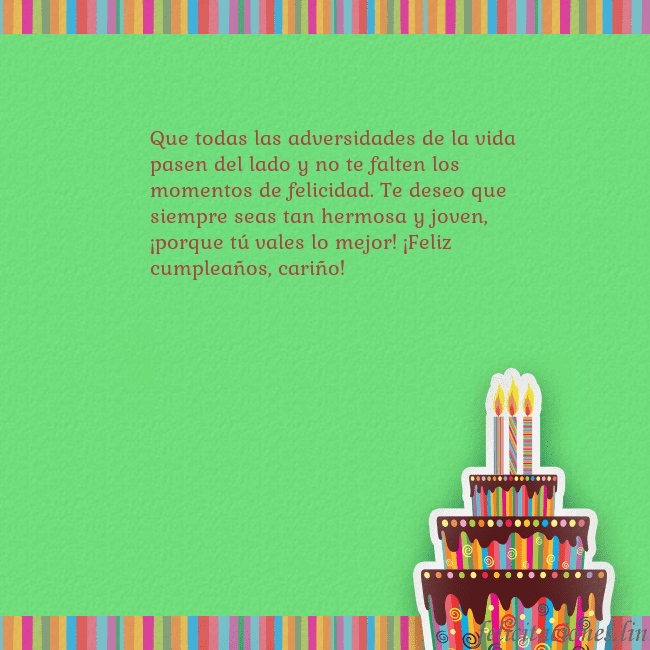 Tarjetas de cumpleaños verde con pastel y vela Que todas las adversidades de la vida pasen del la Tarjetas de cumpleaños verde con pastel y vela