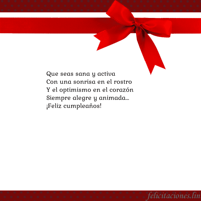 Tarjeta con cinta roja Que seas sana y activa
Con una sonrisa en el rostr Tarjeta con cinta roja